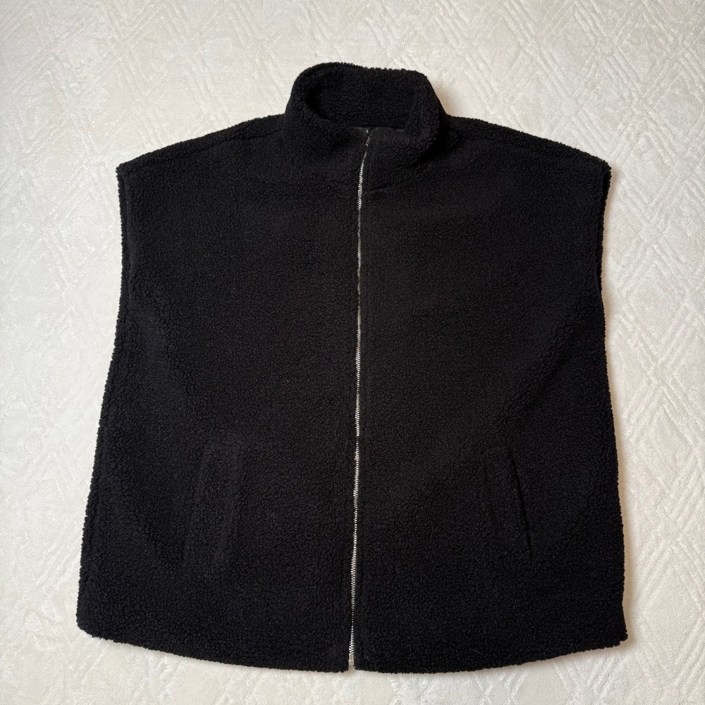 Sherpa Teddy MoCo Boutique Black Zip Front Vest Women's XL Oversized